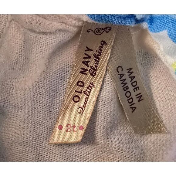 Old Navy Girls Floral Linen Blend Dress 2T Blue & Yellow Sleeveless Vintage - Picture 3 of 6